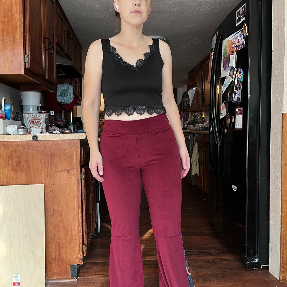 Large/ tall - Burgundy Flare Pants whimsygoth Inset - Picture 6 of 6